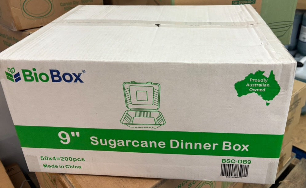 SSC17 9" Clamshell Sugarcane Dinner box (BSC-DB9-PF) 200pc (Carton)